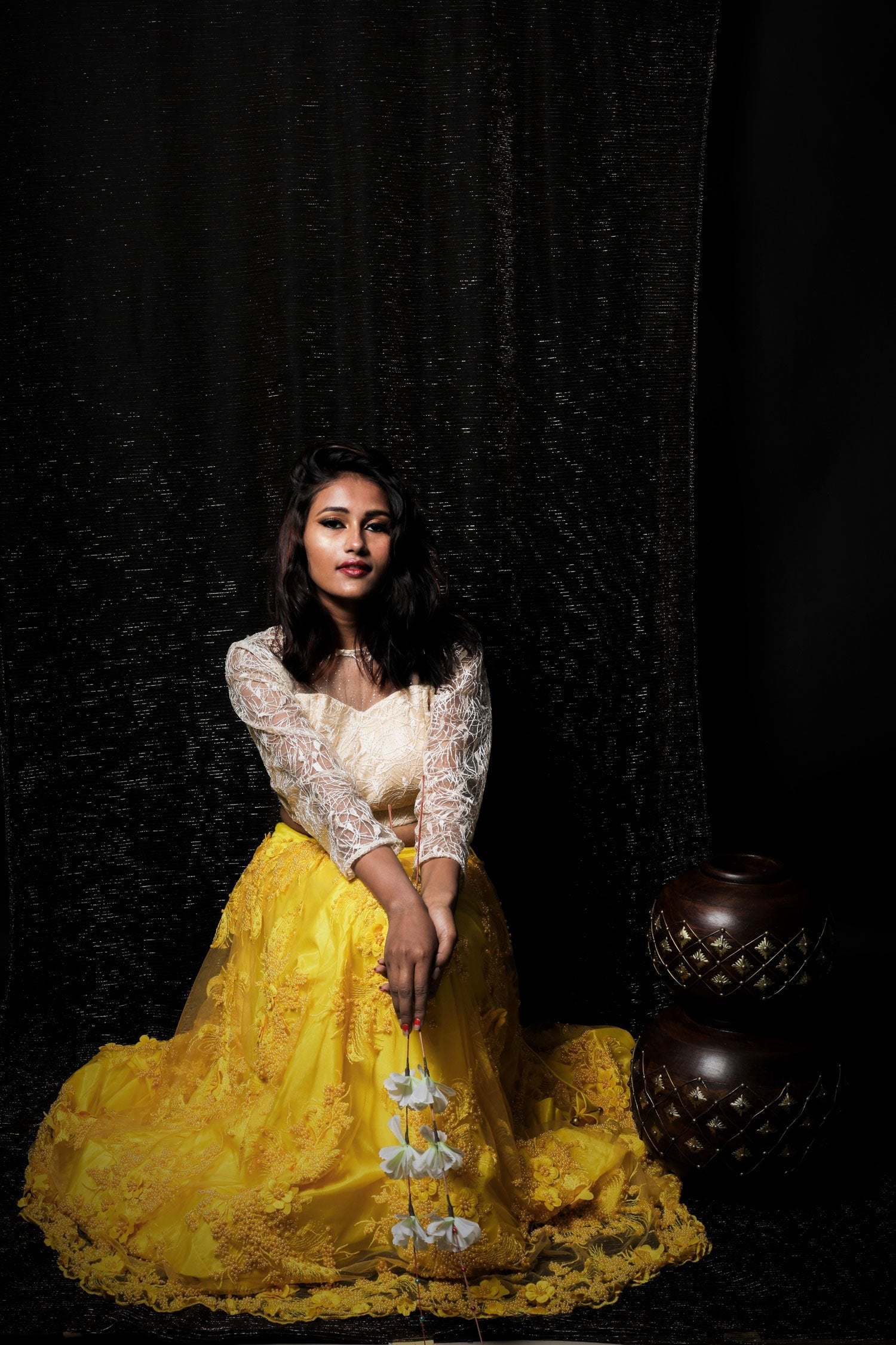 Beige And Yellow Color Indowestern Designer Skirt Set - Kings Gold - Naksheband