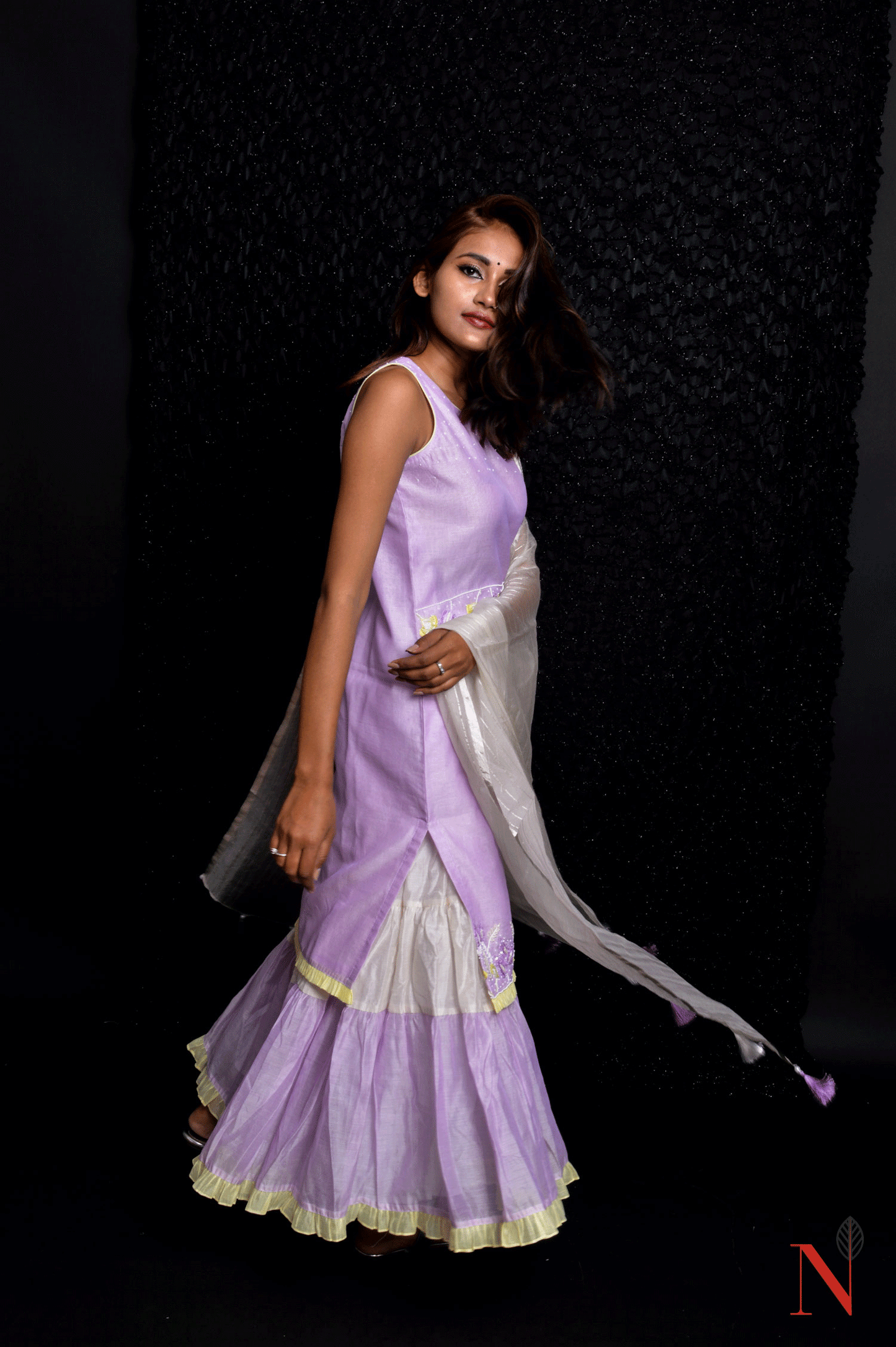 Lavender Color Teared Garara Silk Chanderi Set- Lavender Blush - Naksheband