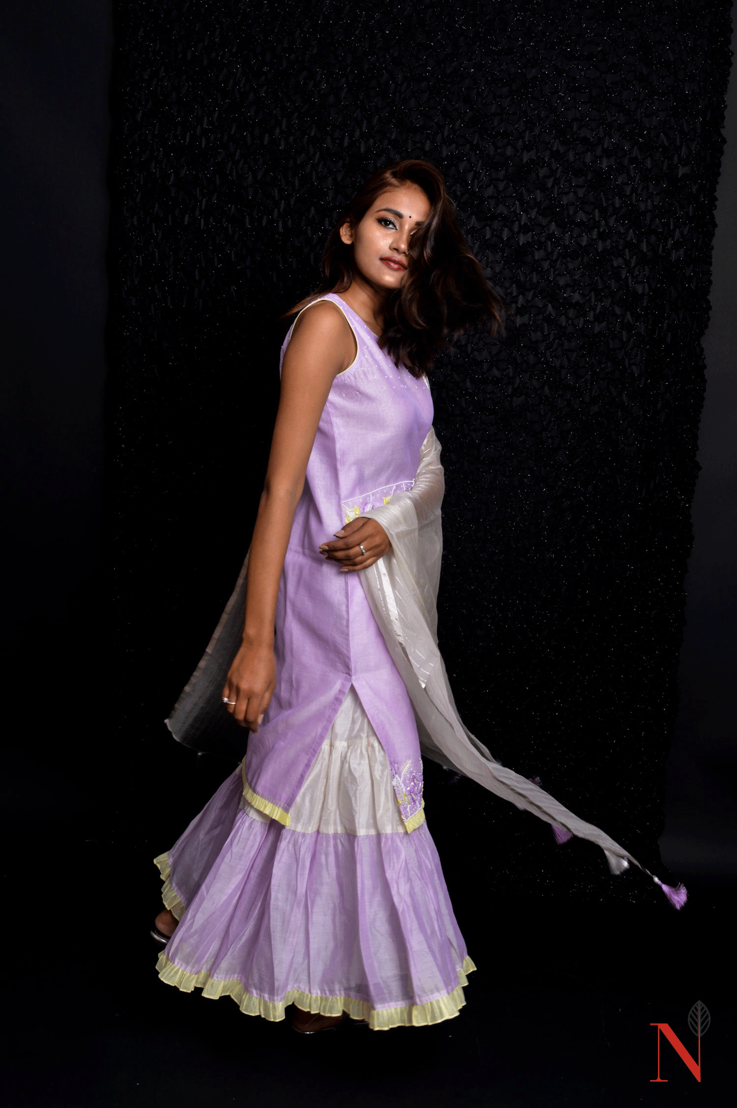 Lavender Color Teared Garara Silk Chanderi Set- Lavender Blush - Naksheband
