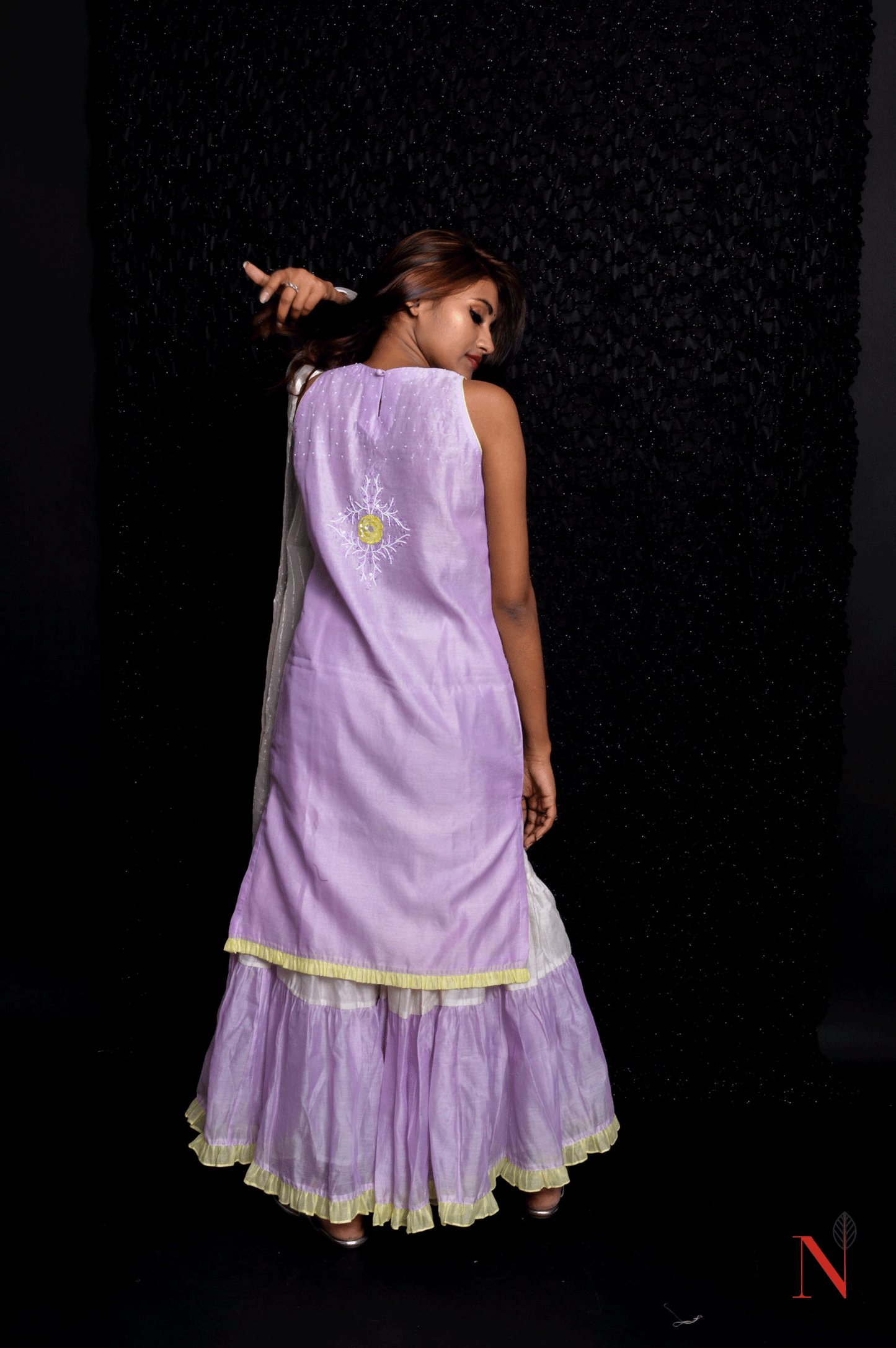 Lavender Color Teared Garara Silk Chanderi Set- Lavender Blush - Naksheband