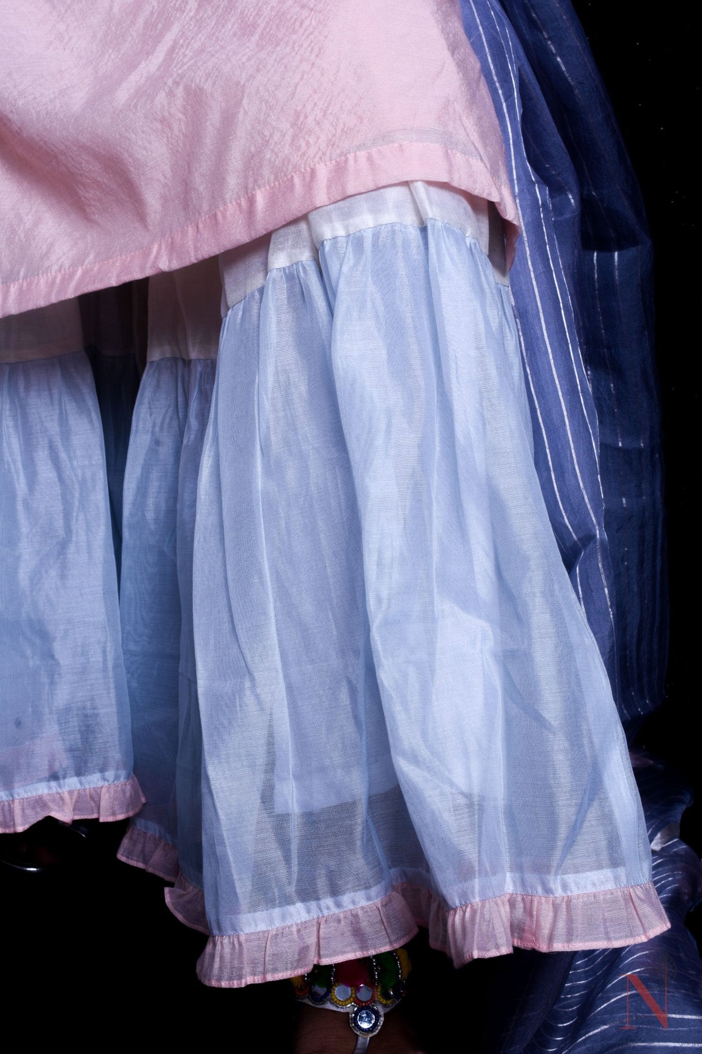 Pink And Blue Color Teared Garara Chanderi Silk Set - Loyalist - Naksheband