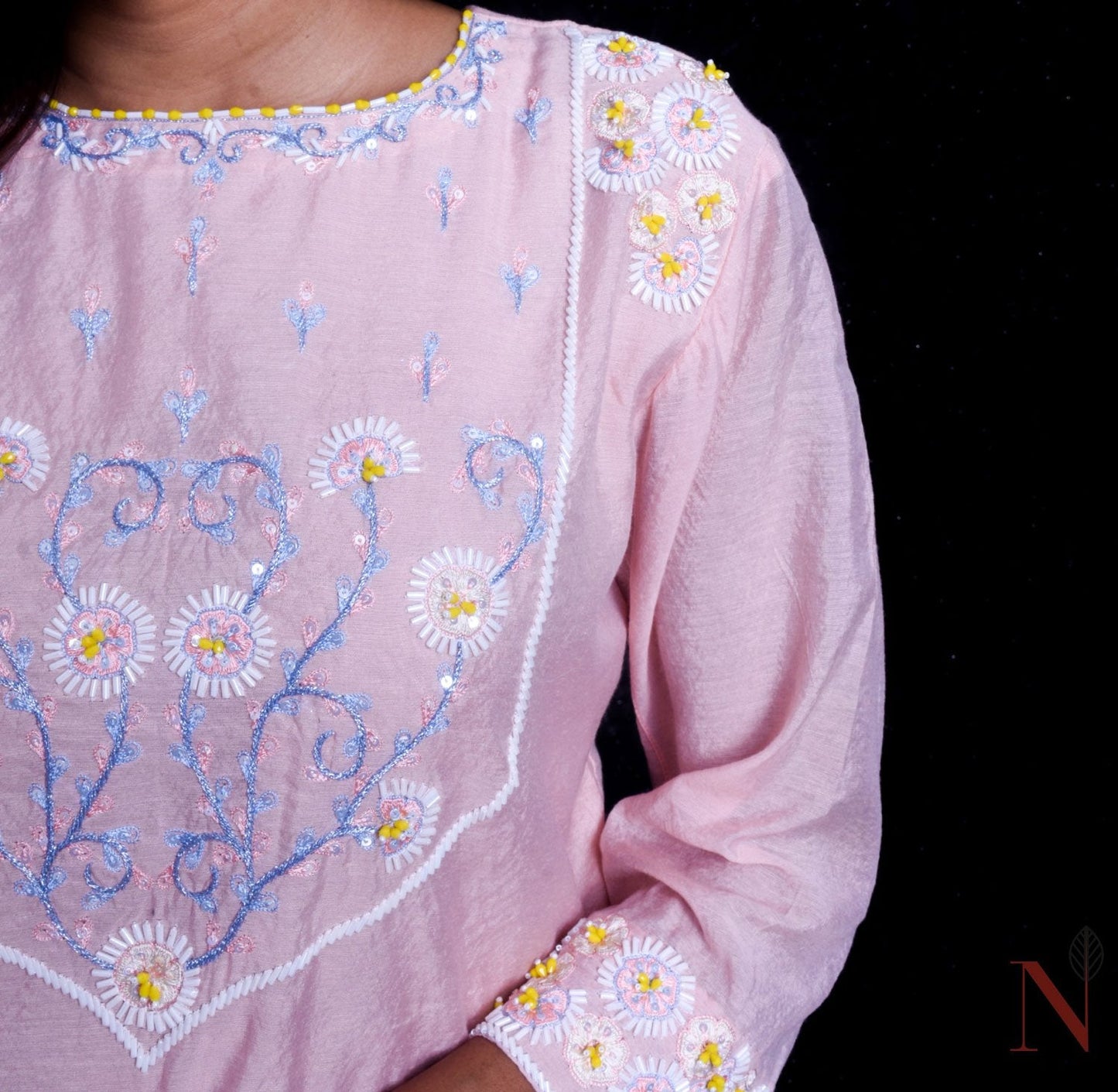 Pink And Blue Color Teared Garara Chanderi Silk Set - Loyalist - Naksheband