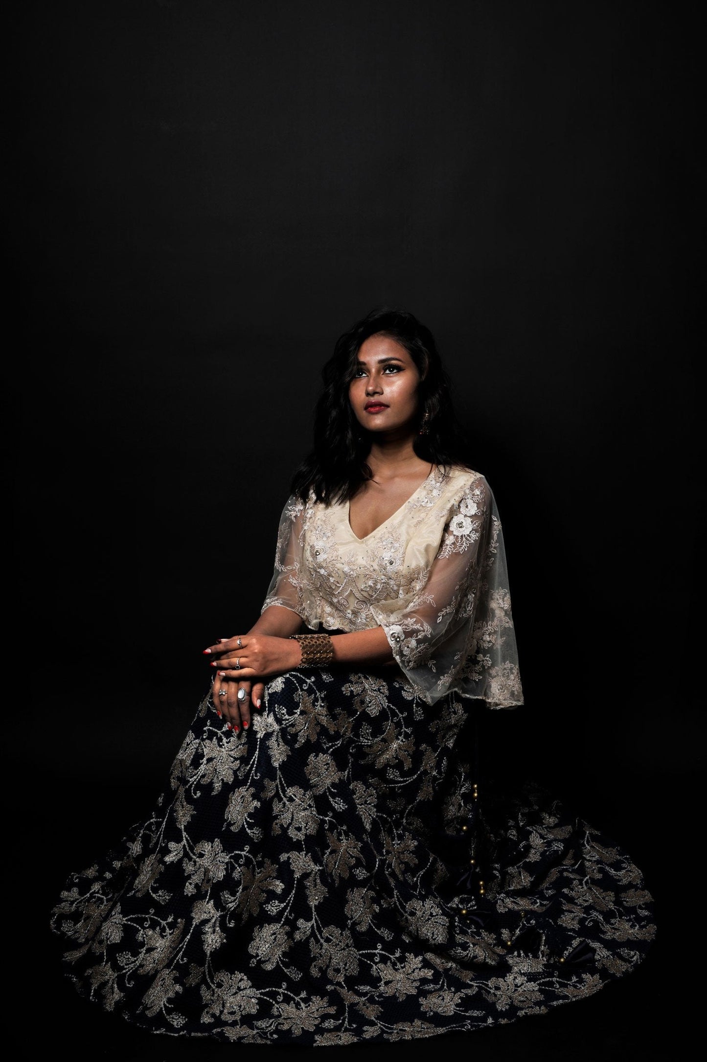 Persian Blue And Cream Color Indowestern Designer Skirt Set - Nightfall - Naksheband
