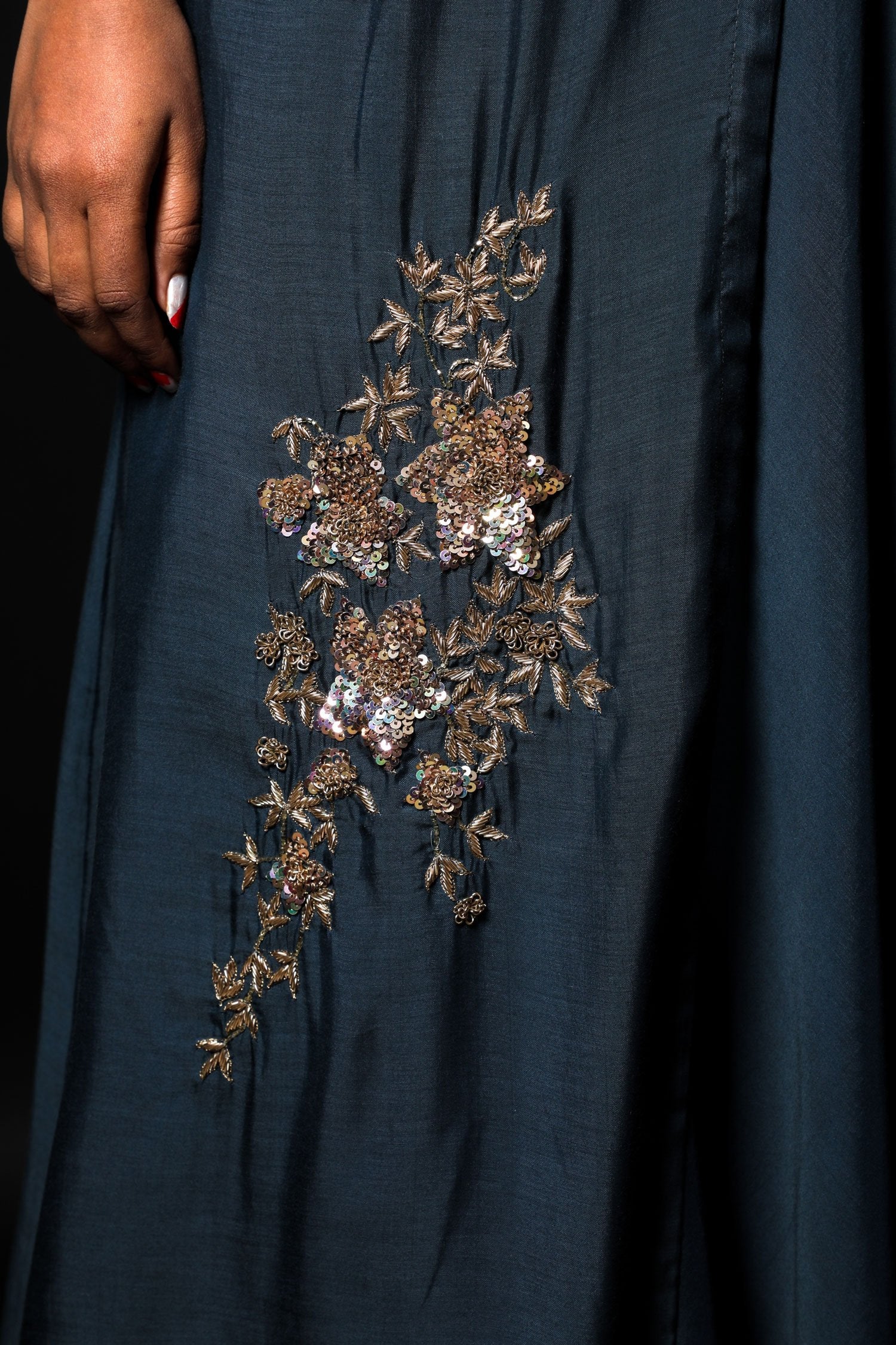 Dark Lead Grey Color  Indowestern Designer Gown Dress - New Taupe - Naksheband