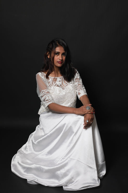 White Color Indowestern Designer Skirt Set - Silver Pearl - Naksheband