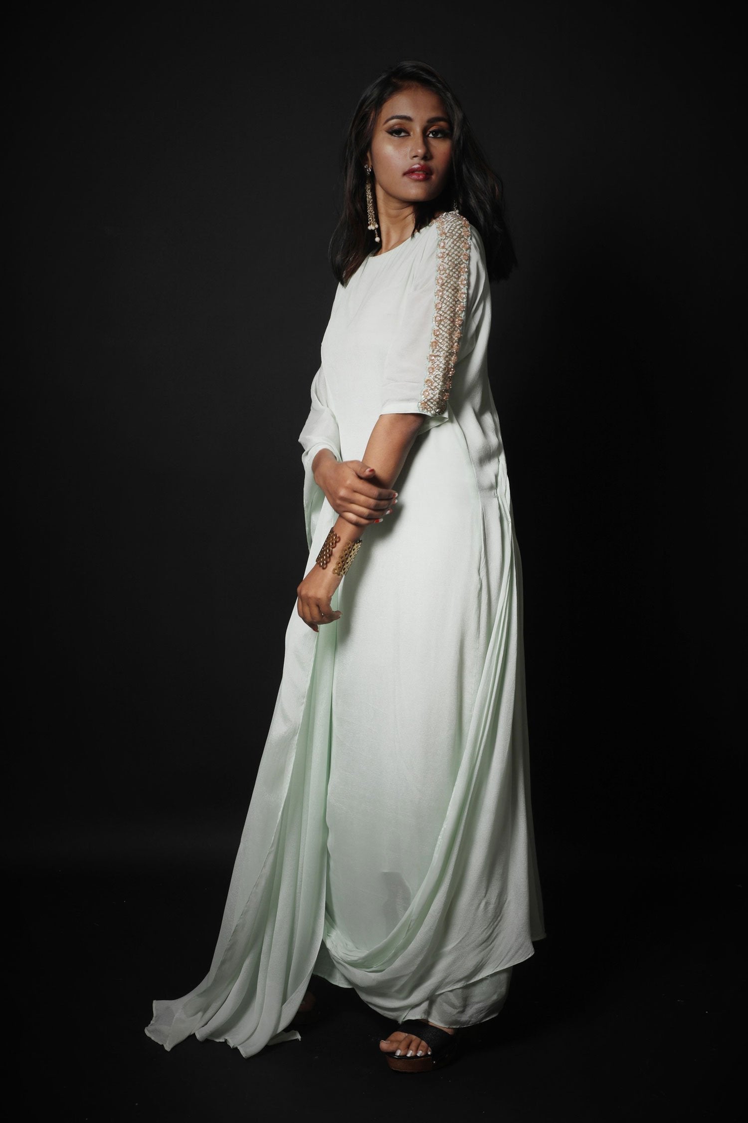 Light Sea Green Indowestern Designer Gown -Tuscany - Naksheband