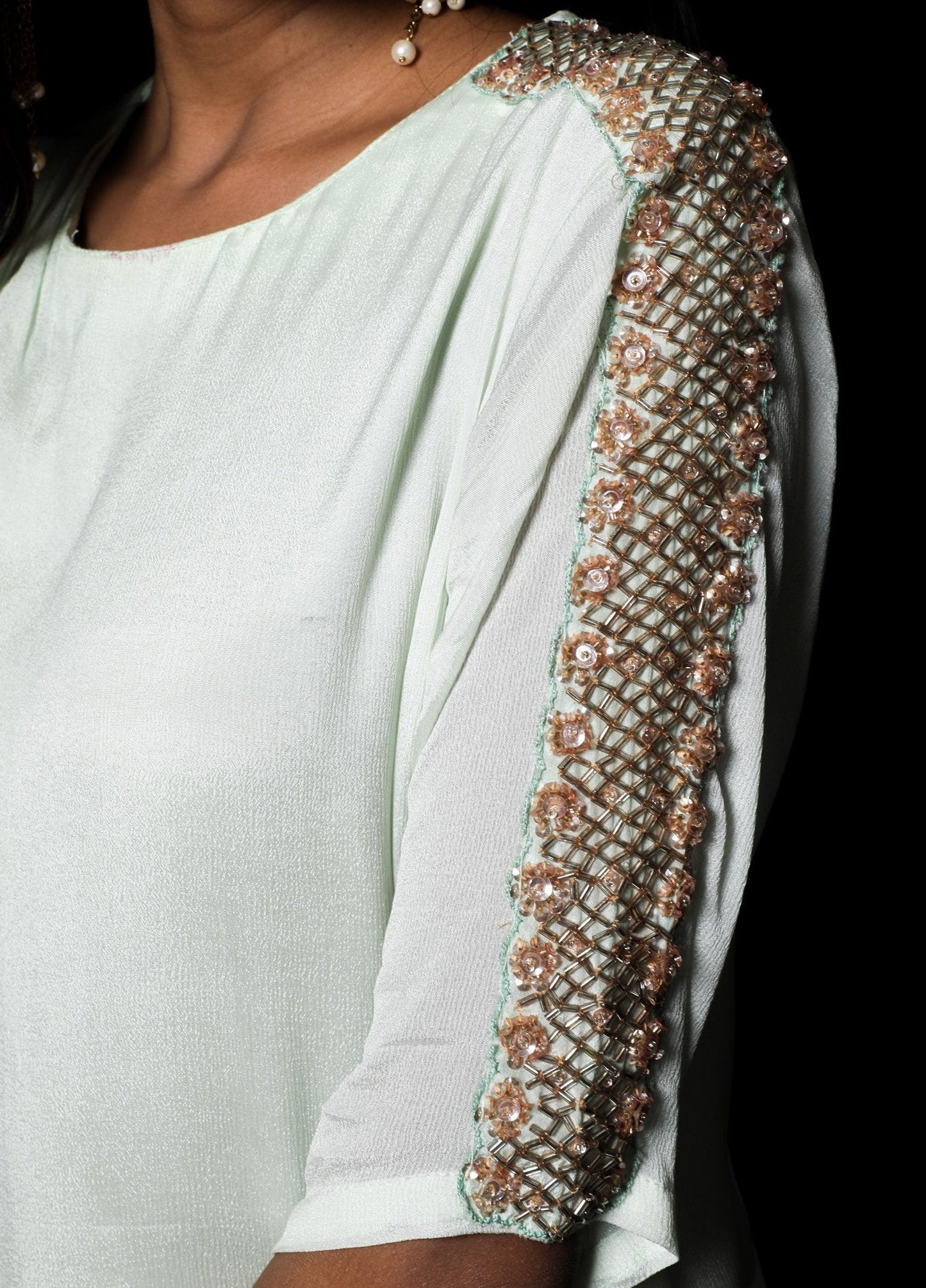 Light Sea Green Indowestern Designer Gown -Tuscany - Naksheband