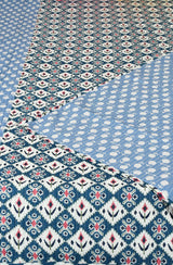 Blue Floral Block Printed Cotton Double Bedcover