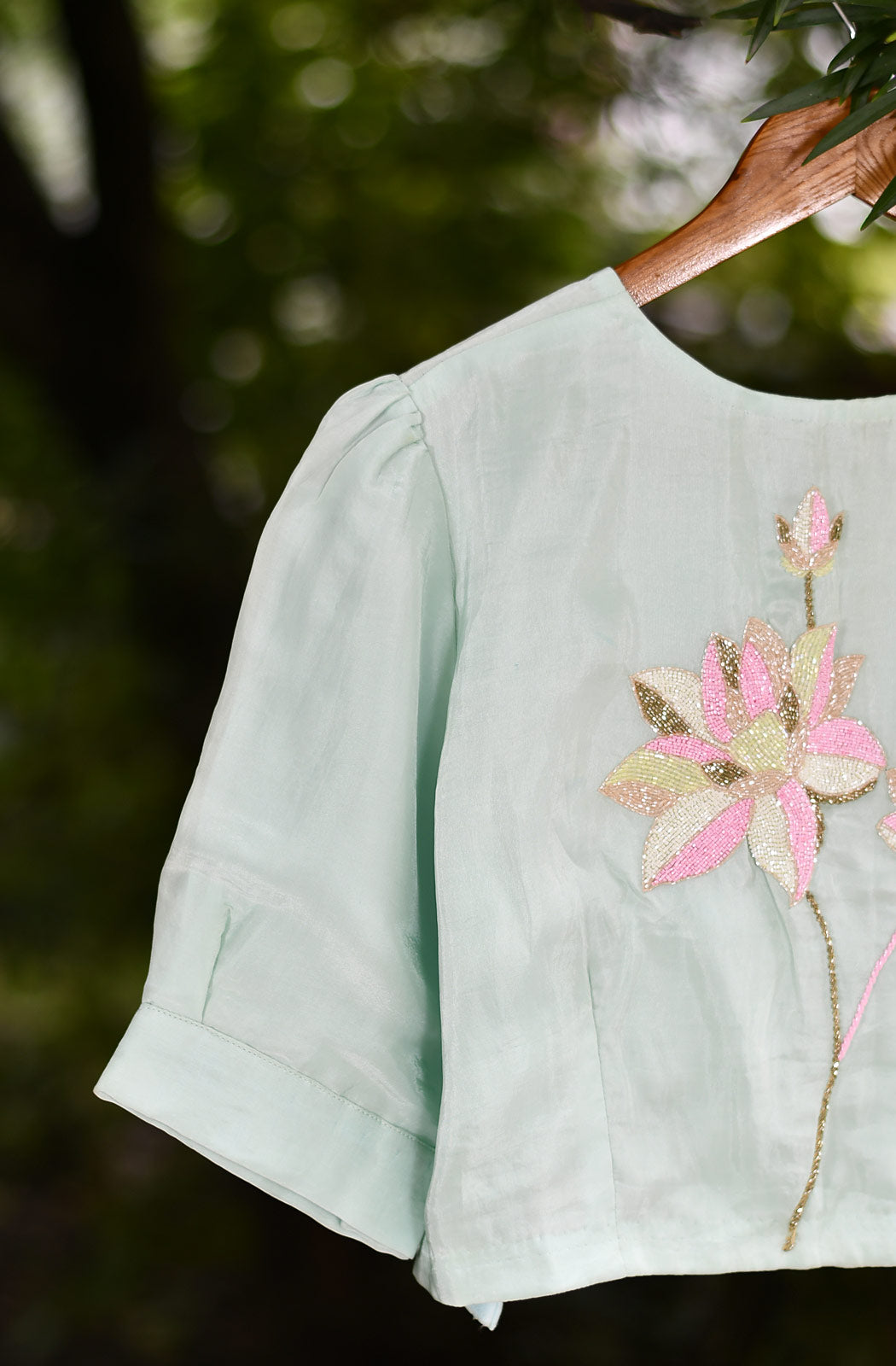 Light Sea Green Hand Embroidered Pure Uppada Silk Blouse - Naksheband