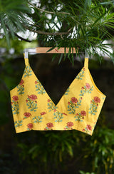 Yellow Block Print Cotton Blouse