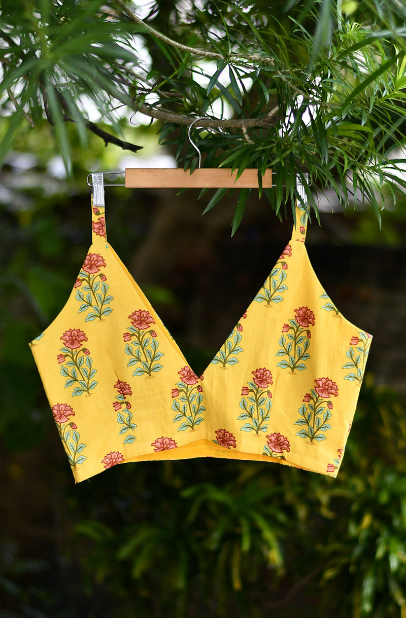 Yellow Block Print Cotton Blouse