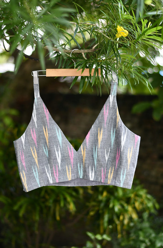 Grey Ikkat  Print Cotton Blouse - Naksheband