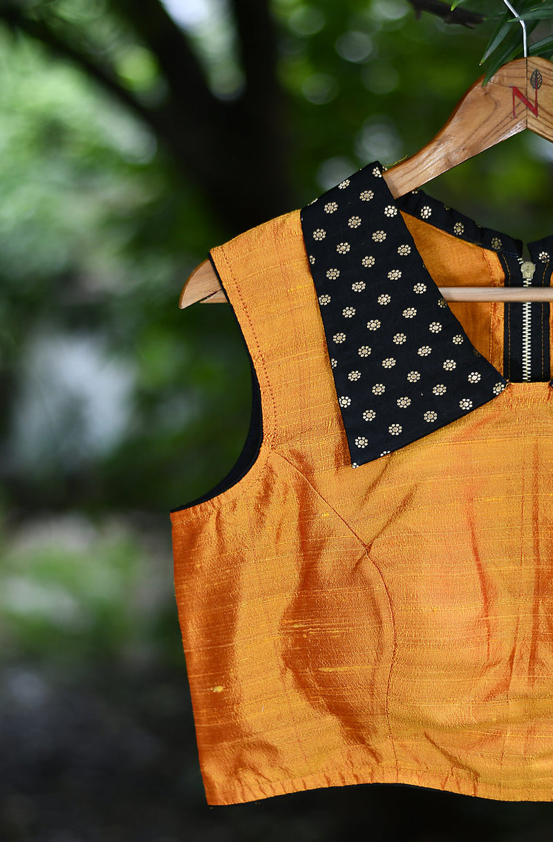 Mustard Shirt Collar Raw Silk Blouse