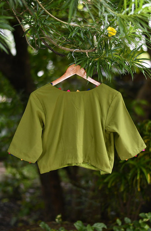 Mehndi Green Hand Embroidered Butter Crepe Blouse - Naksheband