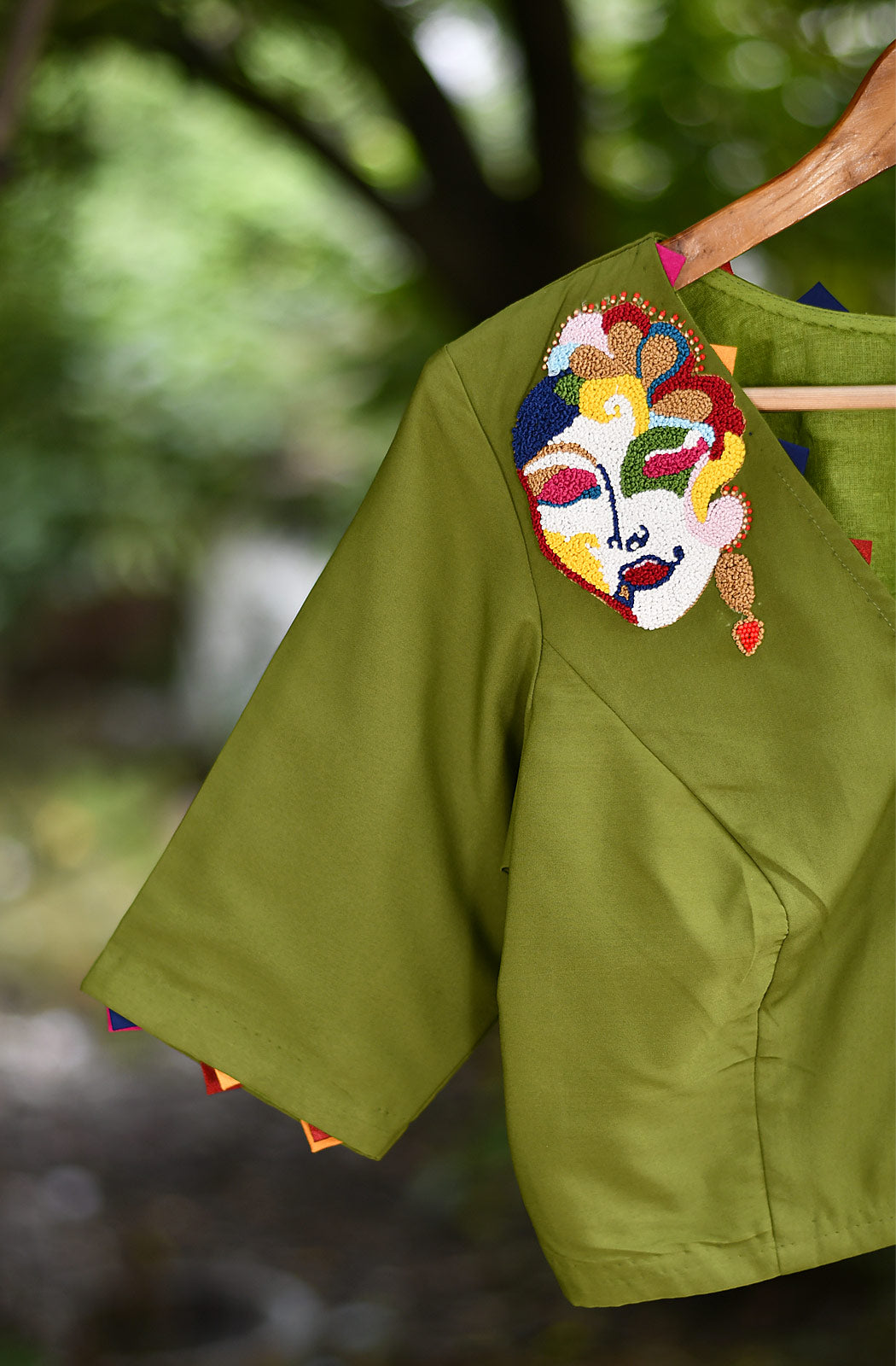 Mehndi Green Hand Embroidered Butter Crepe Blouse - Naksheband