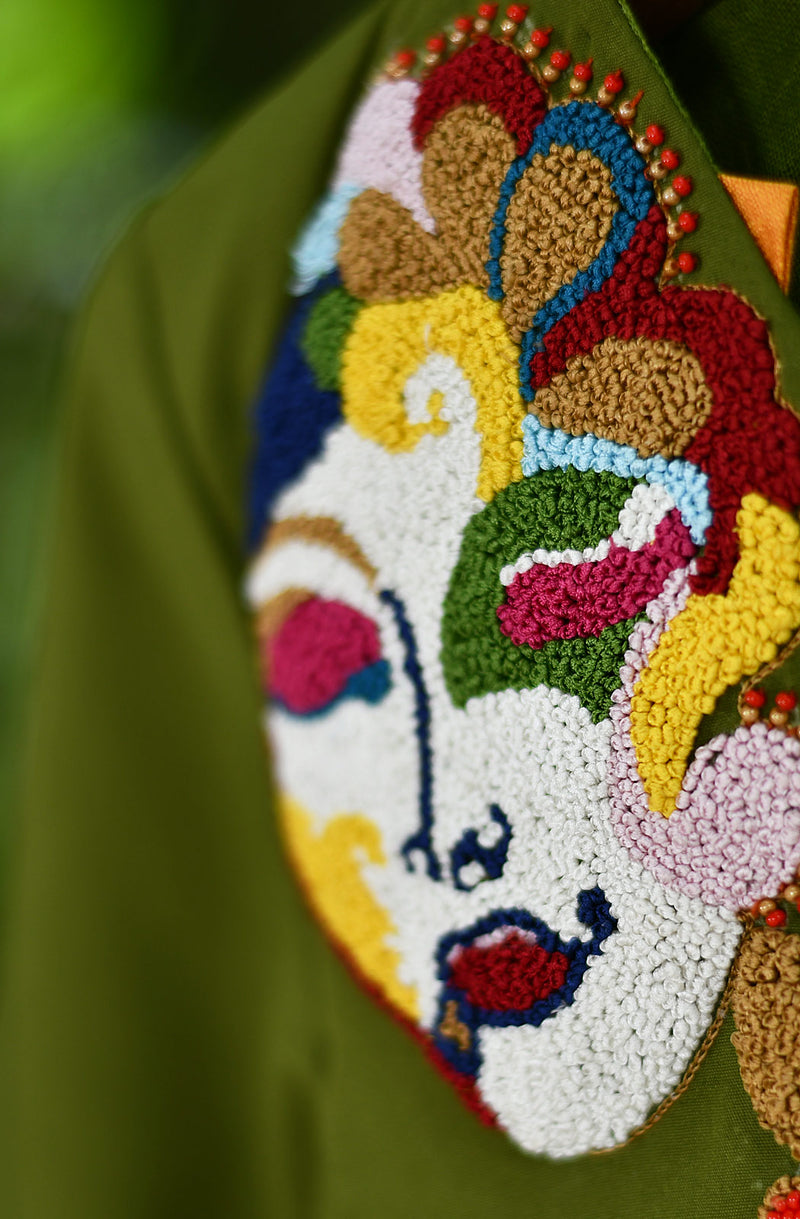 Mehndi Green Hand Embroidered Butter Crepe Blouse