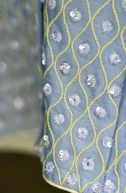 Pearl Blue Hand Embroidered Pure Silk Chanderi Blouse