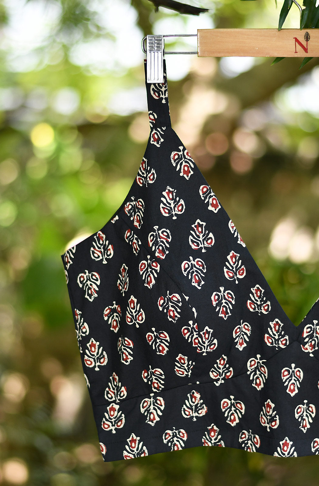 Black Hand Block Print Cotton Blouse - Naksheband