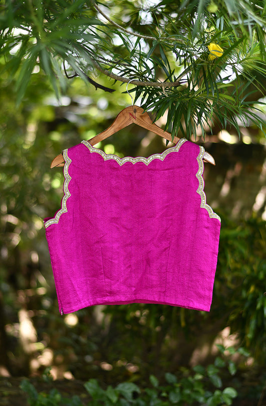 Fuchsia Hand Embroidered Pure Raw Silk Blouse - Naksheband