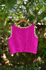 Fuchsia Hand Embroidered Pure Raw Silk Blouse