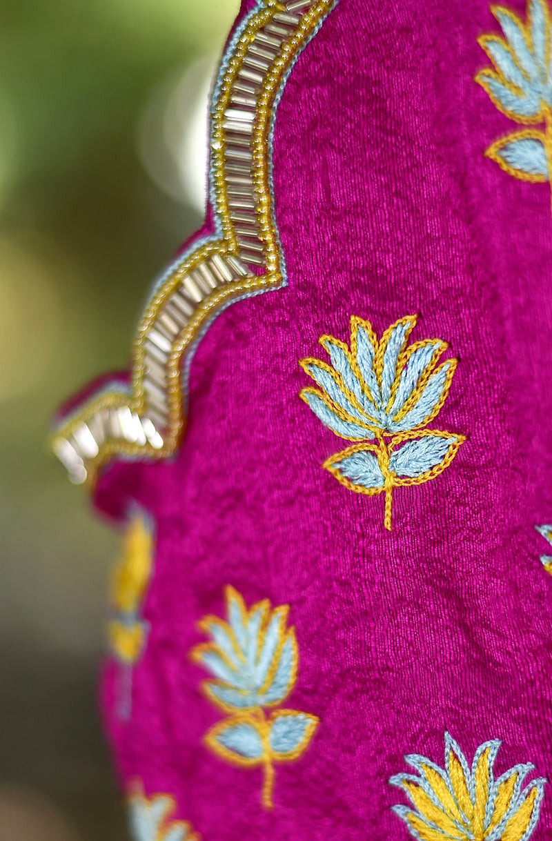 Fuchsia Hand Embroidered Pure Raw Silk Blouse