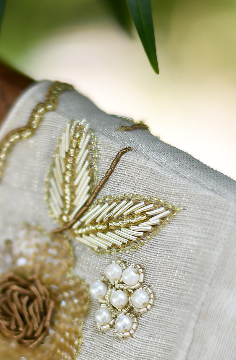 Cream Hand Embroidered Pure Silk Tissue Blouse