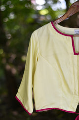 Light Lemon Hand Embroidered Pure Silk Chanderi Blouse