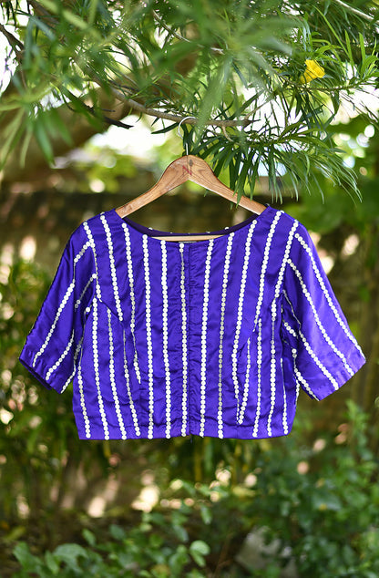 Purple Pure Satin Hand Embroidered Blouse - Naksheband