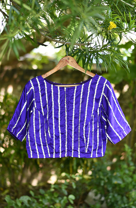 Purple Pure Satin Hand Embroidered Blouse - Naksheband