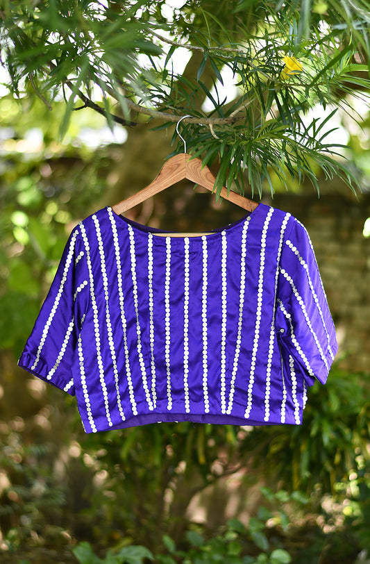 Purple Pure Satin Hand Embroidered Blouse - Naksheband