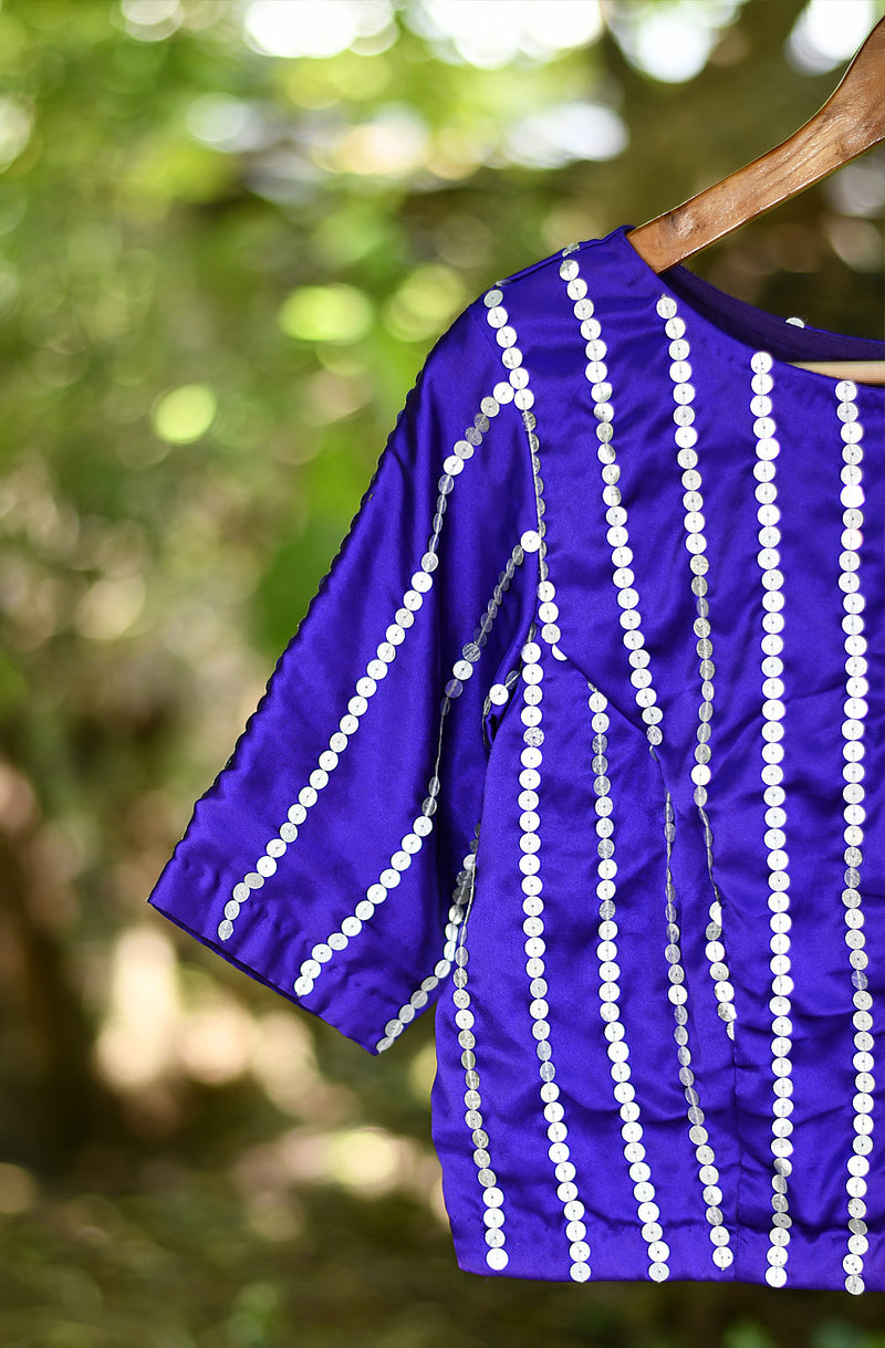 Purple Pure Satin Hand Embroidered Blouse