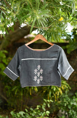 Grey Hand Embroidered Pure Silk Chanderi Blouse