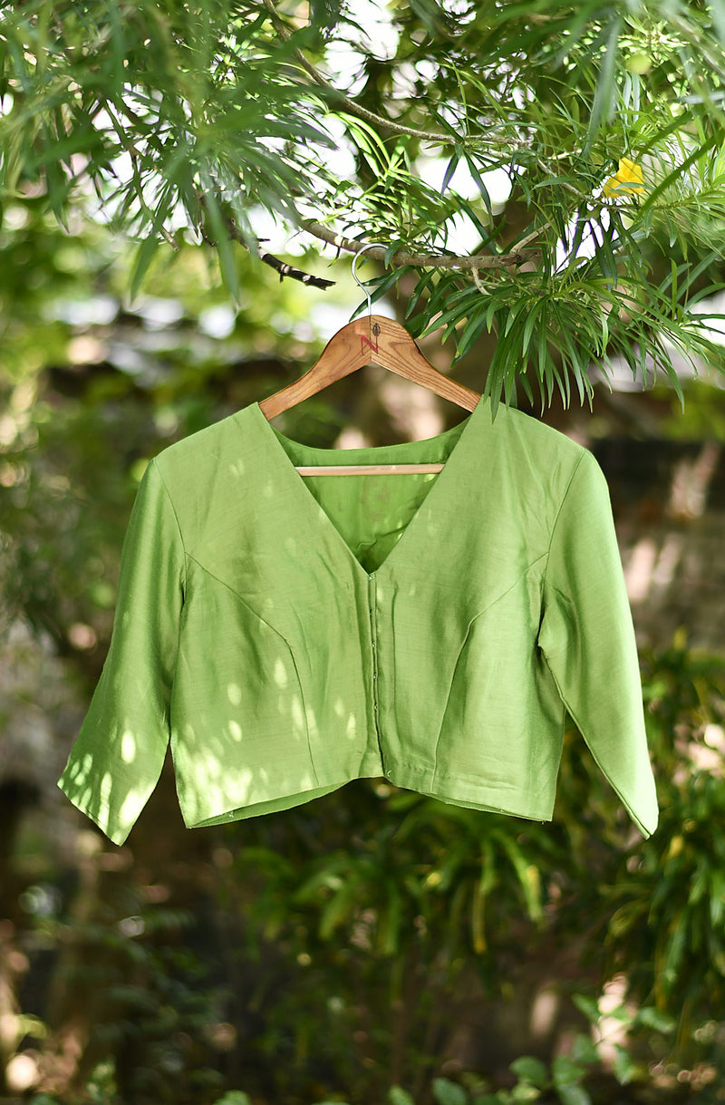 Parrot Green Hand Embroidered Pure Silk Chanderi Blouse