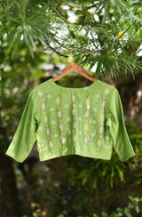 Parrot Green Hand Embroidered Pure Silk Chanderi Blouse