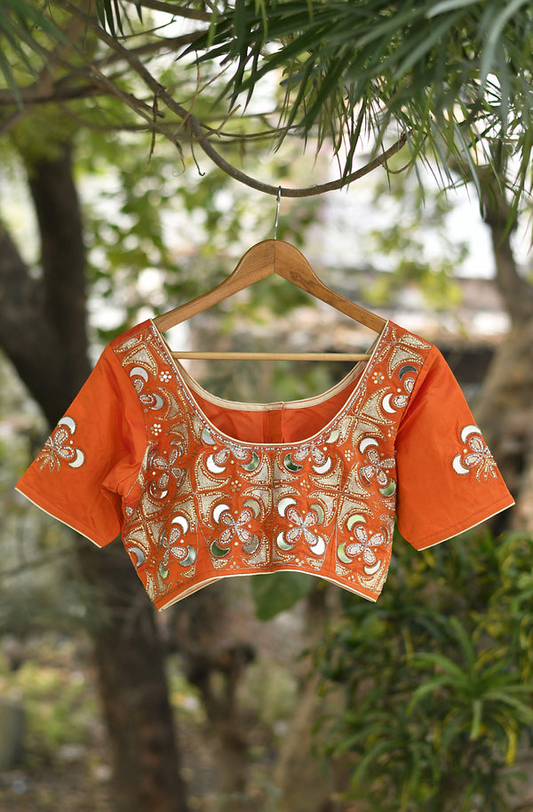 Fanta Orange Chanderi Hand Embroidered Blouse