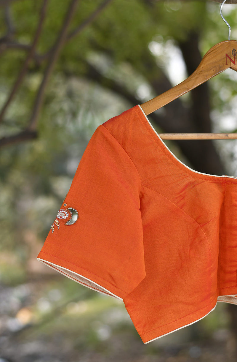 Fanta Orange Chanderi Hand Embroidered Blouse