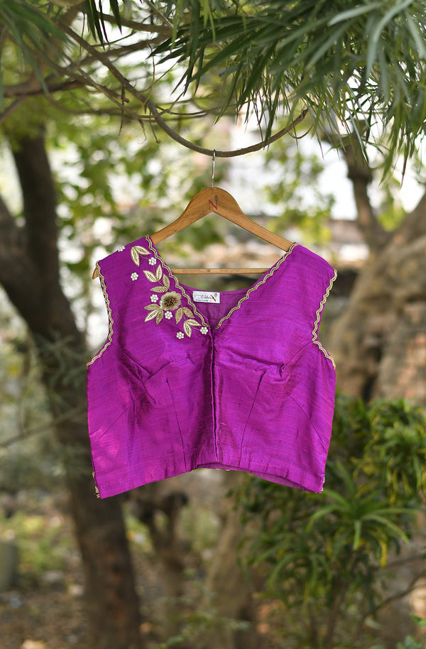 Rani Magenta Pure Raw Silk Hand Embroidered Blouse