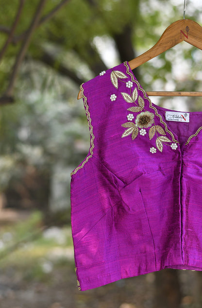 Rani Magenta Pure Raw Silk Hand Embroidered Blouse