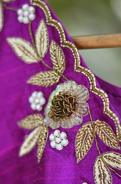Rani Magenta Pure Raw Silk Hand Embroidered Blouse