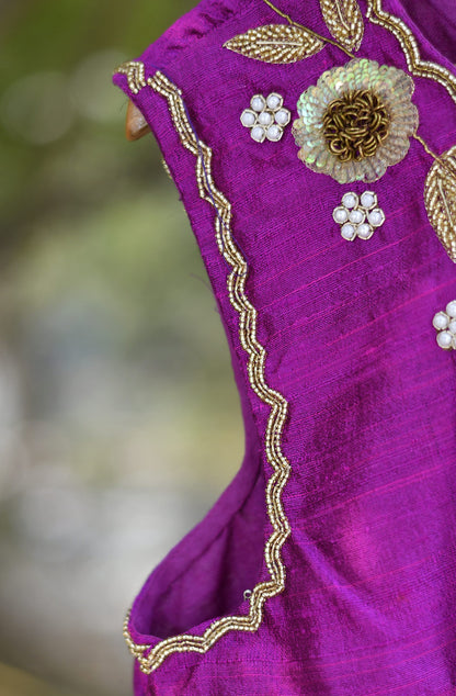 Rani Magenta Pure Raw Silk Hand Embroidered Blouse