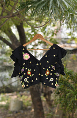 Black Pure Crepe Hand Embroidered Blouse