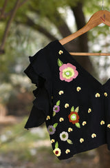 Black Pure Crepe Hand Embroidered Blouse