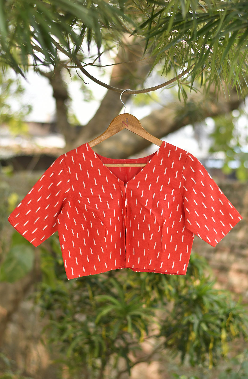 Red Pure Cotton Ikkat Print Blouse - Naksheband