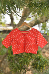 Red Pure Cotton Ikkat Print Blouse