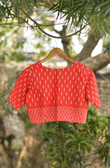 Red Pure Cotton Ikkat Print Blouse