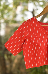 Red Pure Cotton Ikkat Print Blouse