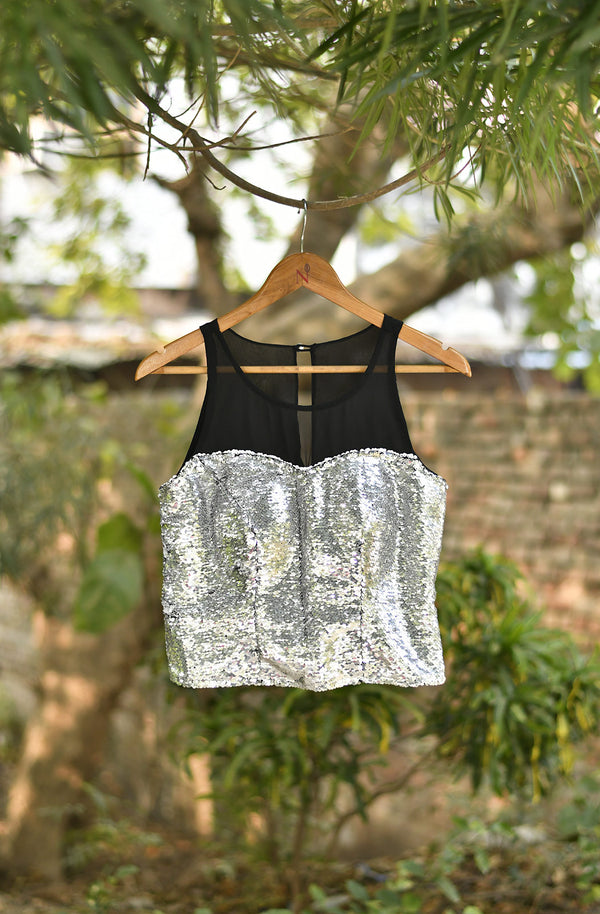 Silver and Black George Sequin Blouse