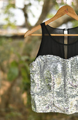 Silver and Black George Sequin Blouse