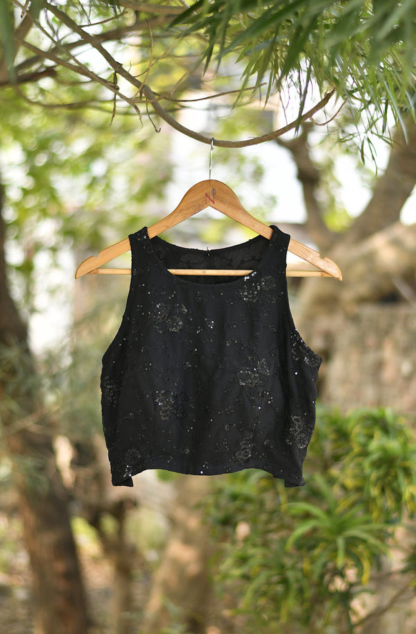 Black Pure Chiffon Embroidered Blouse