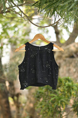 Black Pure Chiffon Embroidered Blouse